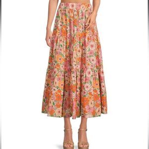 Lyla Floral Elastic Waist Tiered A-Line Skirt